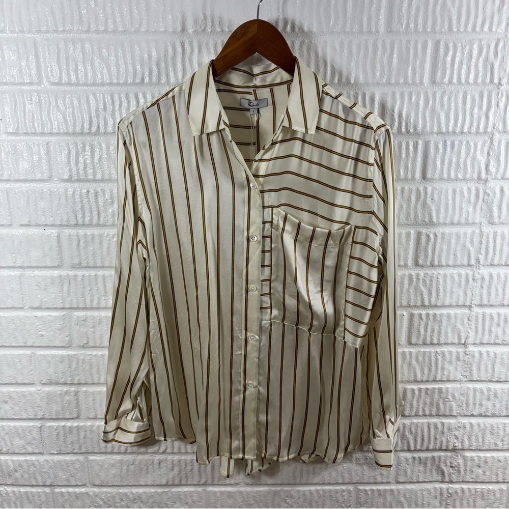 RAILS Spencer Silk Striped Button-down Shirt In Ivory Daffodil Sz S NWT - Picture 4 of 7